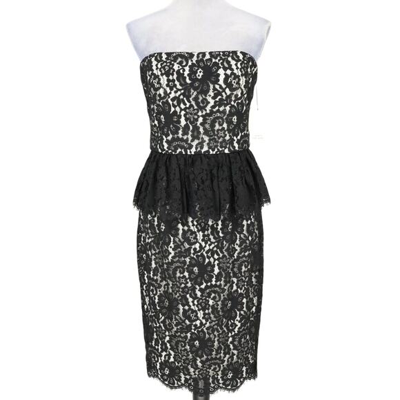 Robert Rodriguez Dress Womens 10 Ivory Black Lace Lined Back Zip Strapless New - Picture 1 of 16